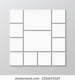 Diseño de la galería de carteras. Cuadrícula de cuadernillo. Plantilla de Moodboard. Mockup de mosaico de imágenes. Cartel cuadrado de collage de fotos. Marco de imagen del tablero de humor. Cartel de álbum. Ilustración del vector