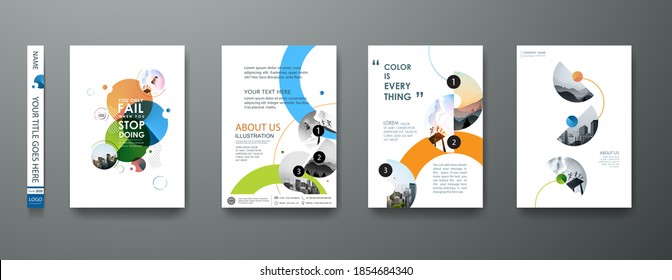 Portfolio geometric design vector set. Abstract blue liquid graphic gradient circle shape on cover book presentation. Minimal brochure layout and modern report business flyers poster template. - Shutterstock ID 1854684340