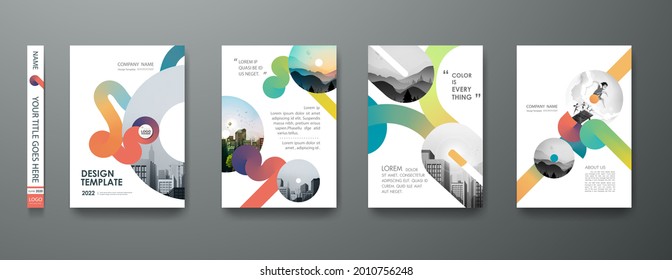 Portfolio geometric design vector set. Abstract red liquid graphic gradient circle shape on cover book presentation. Minimal brochure layout and modern report business flyers poster template.