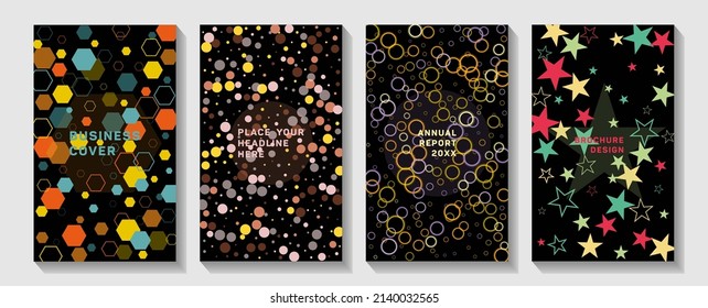 Portfolio geometric design vector set. Business presentation vector A4 vertical orientation front page mock up set. 