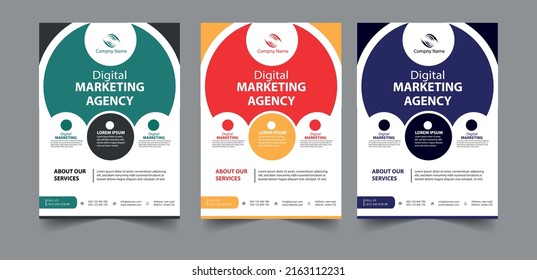 Portfolio geometric design vector set. Abstract blue red liquid graphic gradient circle shape on cover book presentation. Minimal brochure layout and modern report business flyers poster template
