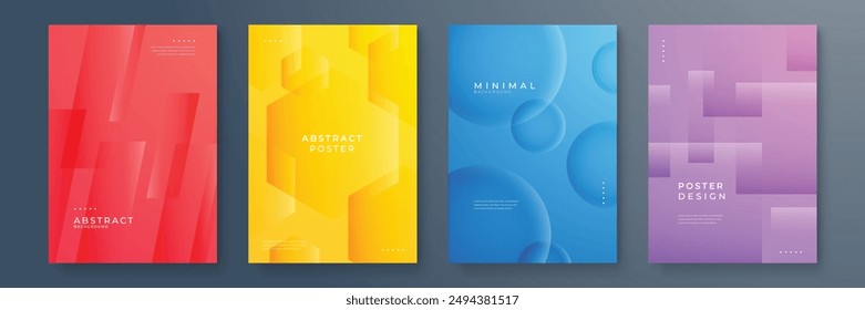 Portfolio geometric design vector set. Abstract blue liquid graphic gradient circle shape on cover book presentation. Minimal brochure layout and modern report business flyers poster template.