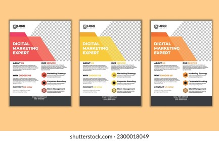 Portfolio geometric Flyer design vector set.Flyer brochure design template business cover geometric theme circles orange and yellow color.Business flyer template with minimalist layout,Graphic design.