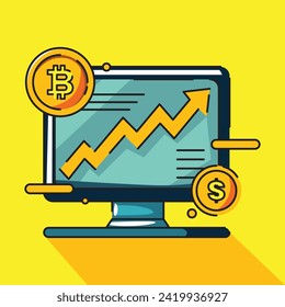 Portfolio graph or chart in bitcoin, bitcoin elements flat design vector illustration