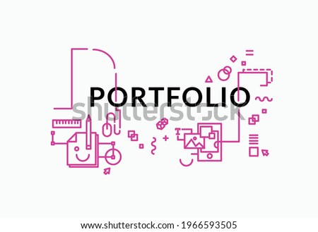 Portfolio, graphic design icons, vector illustration. Printing and graphic design icons designed with outlines.