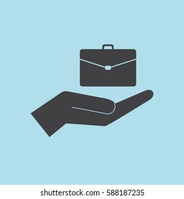 Portfolio in the hand icon, case vector illustration