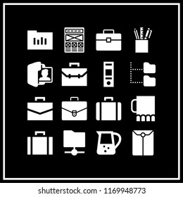 portfolio icon. 16 portfolio vector set. stationery, briefcase, jar and dossier icons for web and design about portfolio theme