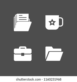 portfolio icon. 4 portfolio set with briefcase, folder and mug vector icons for web and mobile app