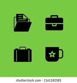portfolio icon. 4 portfolio set with briefcase, mug and folder vector icons for web and mobile app