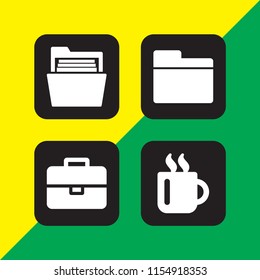 portfolio icon. 4 portfolio set with mug, folder and briefcase vector icons for web and mobile app