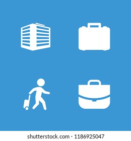Portfolio icon. collection of 4 portfolio filled icons such as case, man with luggage. editable portfolio icons for web and mobile.
