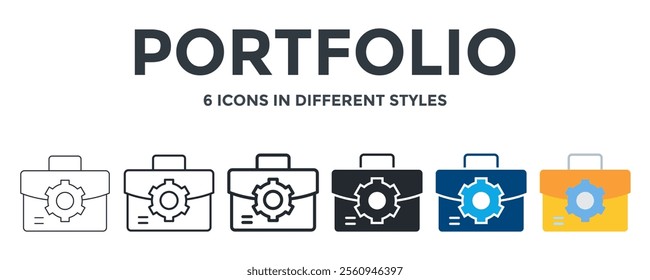 PORTFOLIO icon in different style vector illustration. Designed in thin line, regular line, bold line, glyph, color fill, and flat style can be used for web