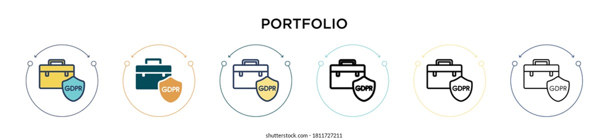 Portfolio icon in filled, thin line, outline and stroke style. Vector illustration of two colored and black portfolio vector icons designs can be used for mobile, ui, web