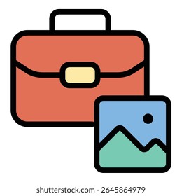 ícone de portfólio ilustração de estilo de linha plana representando uma coleção curada de trabalho e realizações, adequado para profissionais criativos, aplicações de trabalho e exposições de projetos