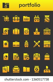 portfolio icon set. 26 filled portfolio icons.  Simple modern icons about  - Luggage, Folder, Briefcase, Case, Bag, Graphic design, File, Reception, Suitcase, Layout, Document