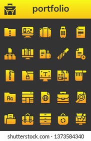 portfolio icon set. 26 filled portfolio icons.  Simple modern icons about  - Folder, Briefcase, Design, Luggage, Suitcase, File, Graphic design, Work, Typography, Document, Bag