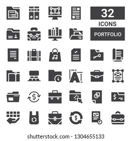 portfolio icon set. Collection of 32 filled portfolio icons included Briefcase, Document, Investment, Bag, Folder, Graphic design, Archive, Design, Portfolio, Typography, Projection