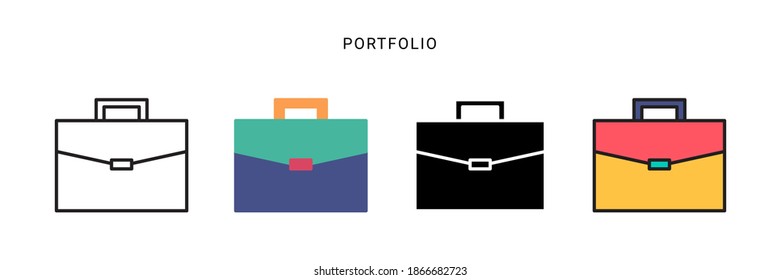 portfolio icon vector with four different style. isolated on white background.