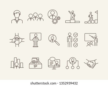 Portfolio icons. Line icons collection on white background. Conference, resume, presentation. Career concept. Vector illustration can be used for topics like business, employment, personal growth