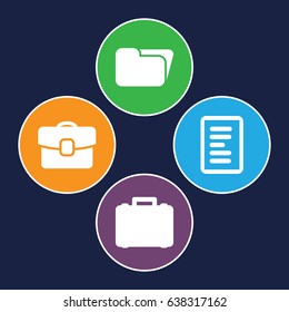 Portfolio icons set. set of 4 portfolio filled icons such as case, document