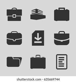 Portfolio icons set. set of 9 portfolio filled icons such as case, documents box, file, document