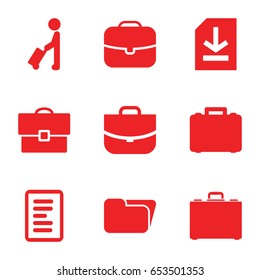 Portfolio icons set. set of 9 portfolio filled icons such as man with luggage, case, file, document