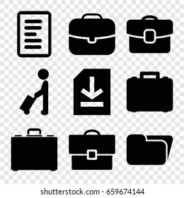 Portfolio icons set. set of 9 portfolio filled icons such as man with luggage, file, case, document