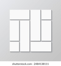 Portfolio images brandboard. Square photo collage template. Empty moodboard background. Scrapbook layout. Modern pictures mood board. Album mosaic frame. Gallery banner. Vector illustration