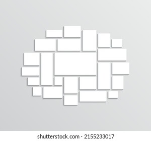 Portfolio images. Photo collage template. Mood board layout. Album brandboard. Moodboard grid. Mosaic pictures frame. Gallery banner. Abstract forms. Retro background. Vector illustration