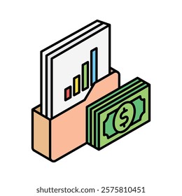 Portfolio isometric 3D color line. use for modern concept, print, UI, UX kit, web and app development. Vector EPS 10, related to education, business, finance, investment.