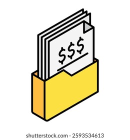 Portfolio isometric outline 3d mini illustration icon, use for modern concept, UI or UX kit, web and app development. related to business, finance, economy.