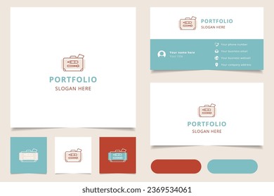 Diseño del logotipo de portafolio con eslogan editable. Libro de promoción de marca y plantilla de tarjeta de visita.