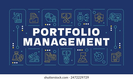 Portfolio management blue word concept. Financial diversification, interest rate. Investing money. Visual communication. Vector art with lettering text, editable glyph icons