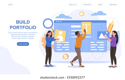 Portfolio Management Concept. Office Teamwork And Cooperation Concept. Online Cloud Solution. Flat Cartoon People Vector Illustration. Website, Web Page, Landing Page, Ui Template.