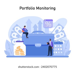 Portfolio Management. Dynamic monitoring of investment growth and financial health. A detailed approach to asset performance tracking. Flat vector illustration.