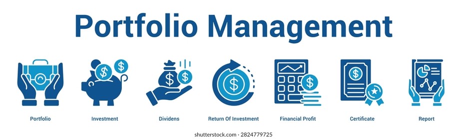 Portfolio Management web banner icon set vector illustration concept for business with icon of Portfolio, Investment, Dividens, Return Of Investment, Financial Prof.