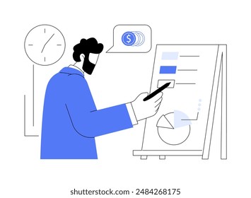 Ilustración vectorial abstracta del concepto del administrador de Cartera. El gerente de Cartera desarrolla y recomienda una estrategia de inversión personalizada, financiación de inicio, recaudación de dinero, metáfora abstracta de negocios corporativos.