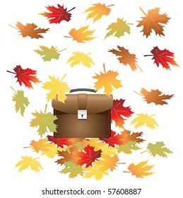Portfolio with maple leaves on a white background. Vector illustration