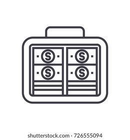 portfolio money,investment,banknotes vector line icon, sign, illustration on background, editable strokes