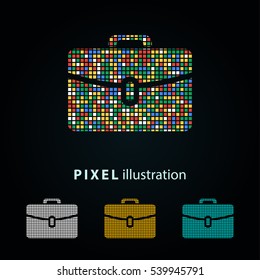 Portfolio - pixel icon. Vector Illustration. Design logo element. Isolated on black background.