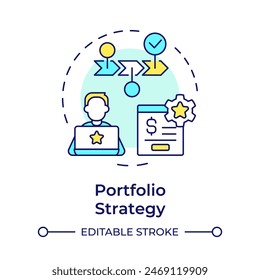 Portfolio strategy multi color concept icon. Investment professional, wealth management. Round shape line illustration. Abstract idea. Graphic design. Easy to use in infographic, presentation