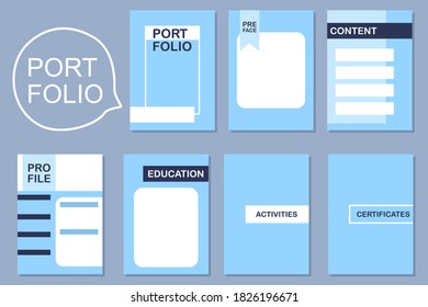 Portfolio template for students set design of vector. Blue tone color.