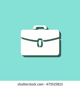 Portfolio vector icon with shadow. White illustration isolated on green background for graphic and web design.
