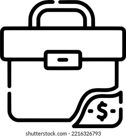 Portfolio vector thin line icon, Business Bag, Briefcase Vector Icon, financial briefcase with money, EPS