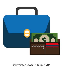 portfolio with wallet and bills money