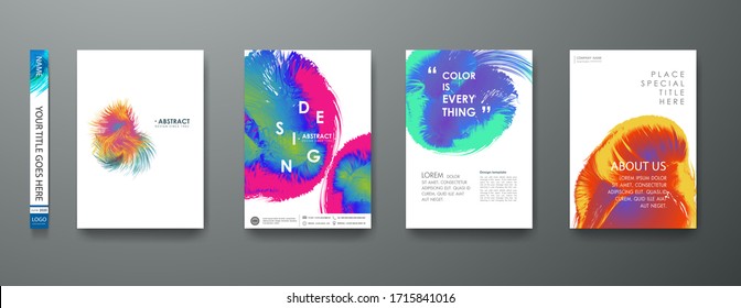 Portfolio watercolor design vector set. Abstract blue liquid graphic gradient circle shape on cover book presentation. Minimal brochure layout and modern report business flyers poster template.