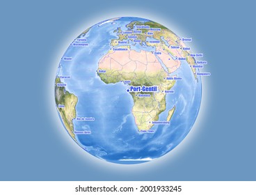 Port-Gentil-Gabon is shown on vector globe map. The map shows Port-Gentil-Gabon 's location in the world.