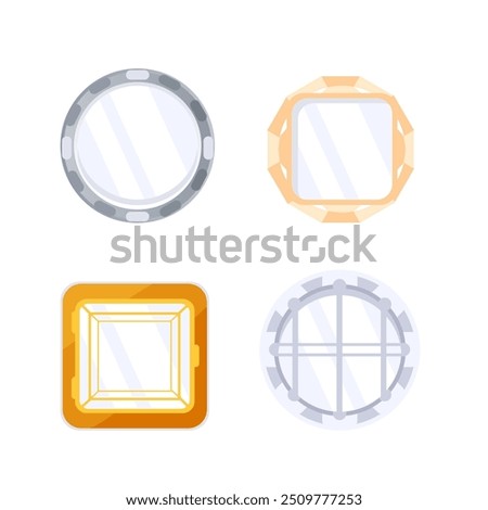 Porthole in flat style. Plane window. Ship boat round glass portholes