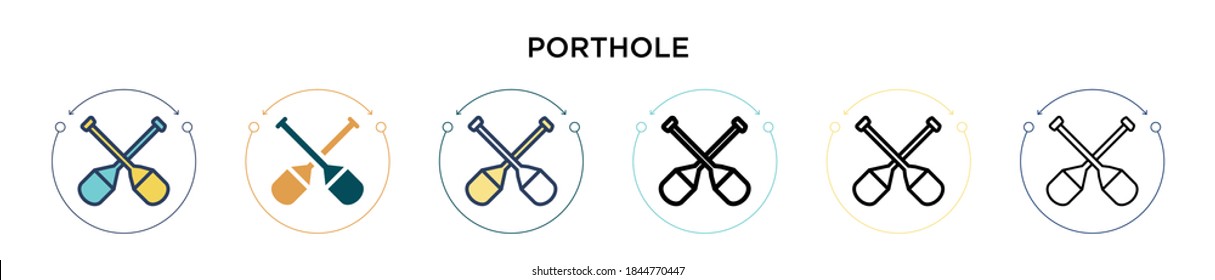Porthole icon in filled, thin line, outline and stroke style. Vector illustration of two colored and black porthole vector icons designs can be used for mobile, ui, web