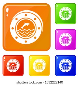 Porthole icons set collection vector 6 color isolated on white background